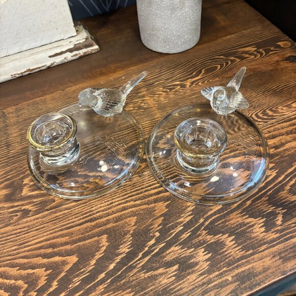 2 1930s Vintage Jeannette Glass Candlestick Holders with Pheasant Motifs - Picture 2 of 10